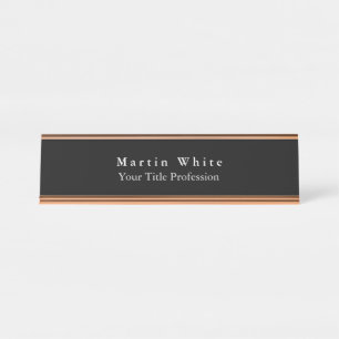 Plain Elegant Black White Professional Modern Desk Name Plate