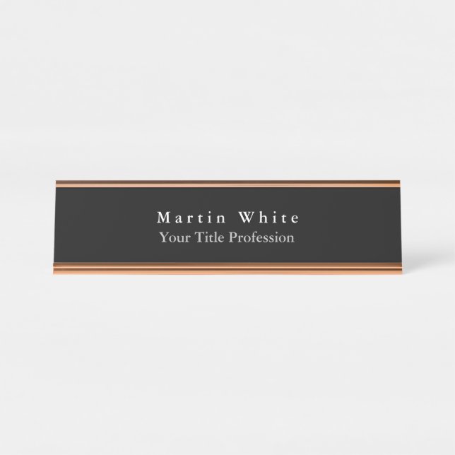 Plain Elegant Black White Professional Modern Desk Name Plate (Front)