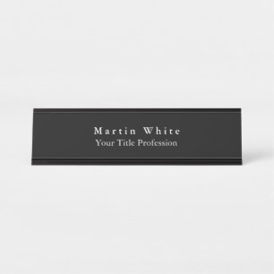 Plain Elegant Black White Professional Modern Desk Name Plate