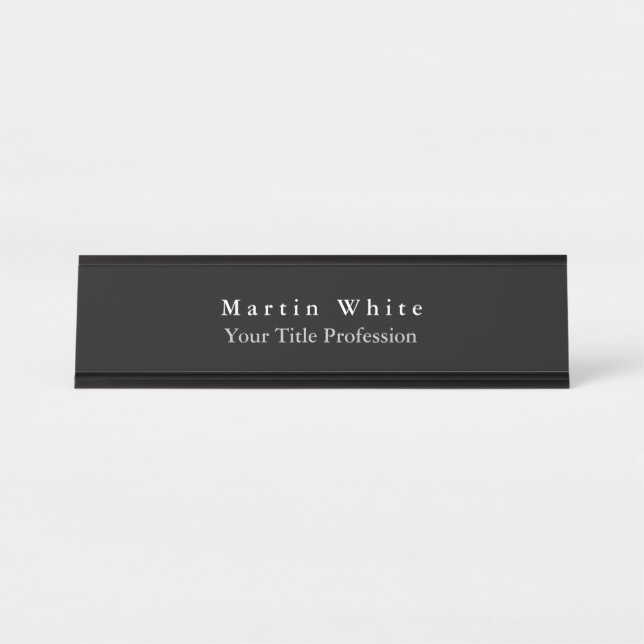 Plain Elegant Black White Professional Modern Desk Name Plate (Front)
