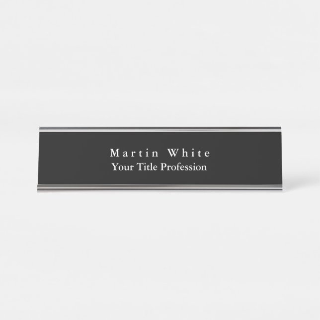 Plain Elegant Black White Professional Modern Desk Name Plate (Front)