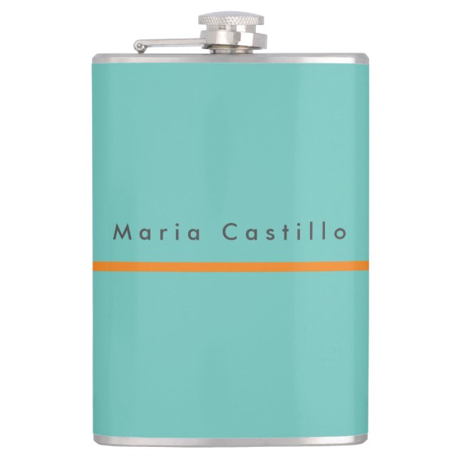 Plain Elegant Blue Orange Minimalist Modern Name Hip Flask (Front)
