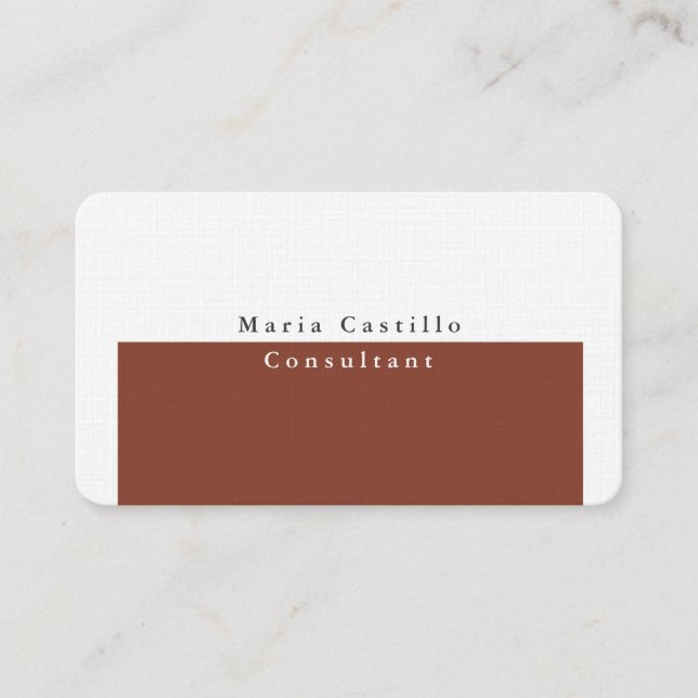 Plain Elegant Brown White Minimalist Design Business Card (Front)