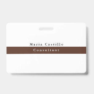 Plain Elegant Brown White Minimalist ID Badge