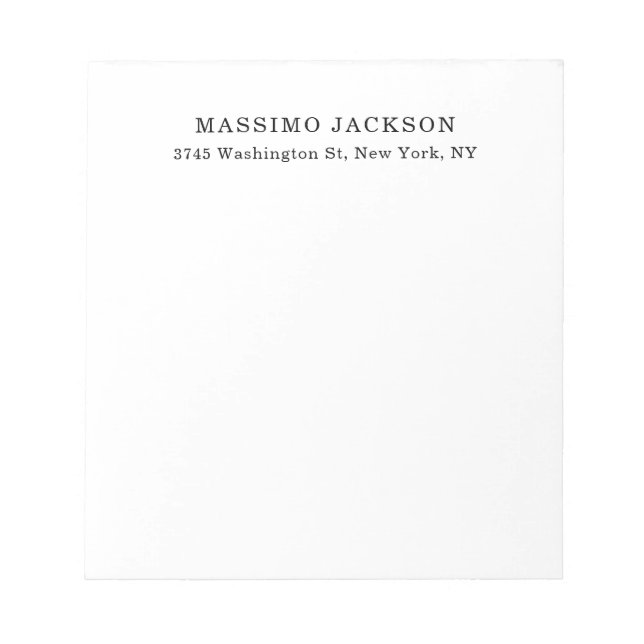 Plain Elegant Classical Black White Minimalist Notepad (Front)