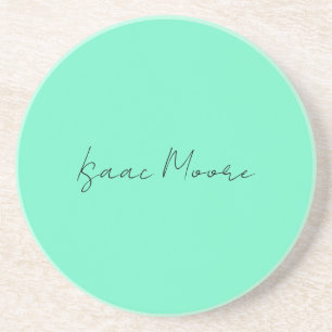 Plain Elegant Green Blue Script Calligraphy Name Coaster