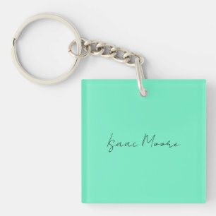 Plain Elegant Green Blue Script Calligraphy Name Key Ring