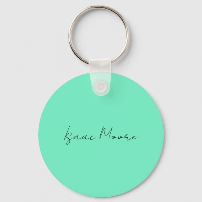 Plain Elegant Green Blue Script Calligraphy Name Key Ring (Front)