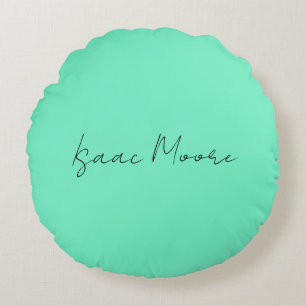 Plain Elegant Green Blue Script Calligraphy Name Round Cushion