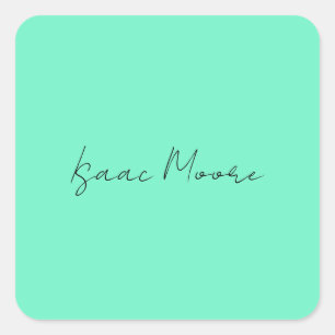 Plain Elegant Green Blue Script Calligraphy Name Square Sticker