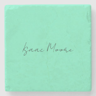 Plain Elegant Green Blue Script Calligraphy Name Stone Coaster
