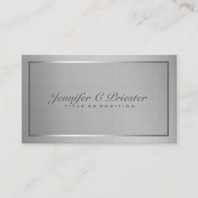 Plain Elegant Metallic Silver Grey And Black Business Card (Front)