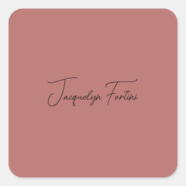 Plain Elegant Minimalist Calligraphy Script Name Square Sticker (Front)