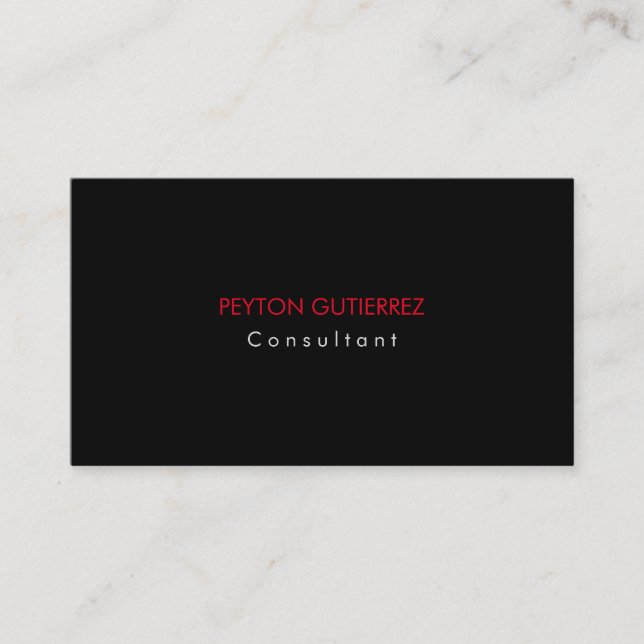 Plain Elegant Modern Black Red Minimalist Business Card (Front)
