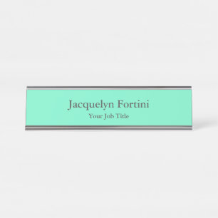 Plain Elegant Modern Minimalist Green Blue Desk Name Plate