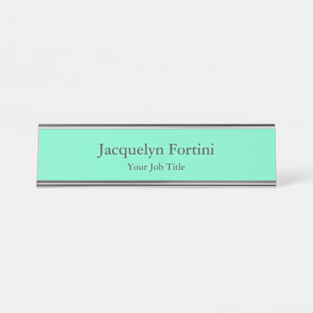 Plain Elegant Modern Minimalist Green Blue Desk Name Plate (Front)