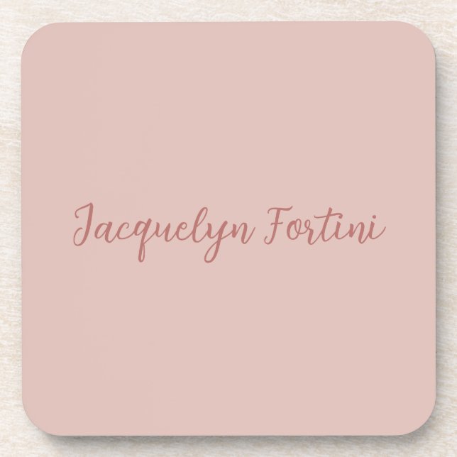 Plain Elegant Rose Gold Calligraphy Script Name Coaster (Front)