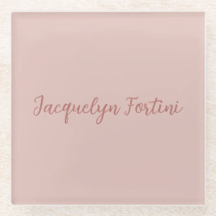 Plain Elegant Rose Gold Calligraphy Script Name Glass Coaster