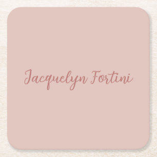 Plain Elegant Rose Gold Calligraphy Script Name Square Paper Coaster