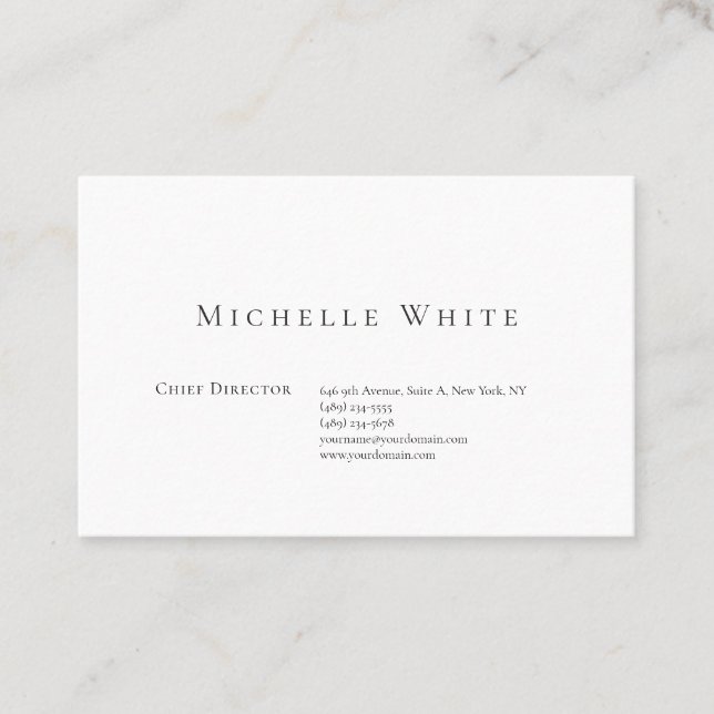  Plain Elegant White Professional Modern Business Card (Front)