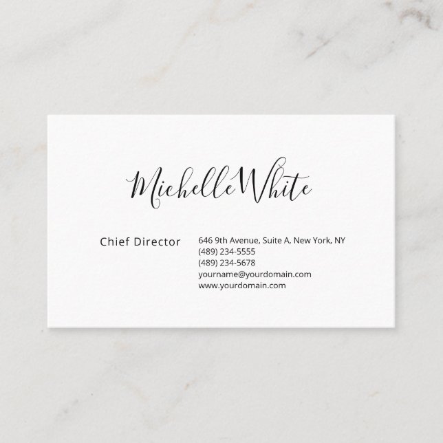  Plain Elegant White Professional Modern Business Card (Front)