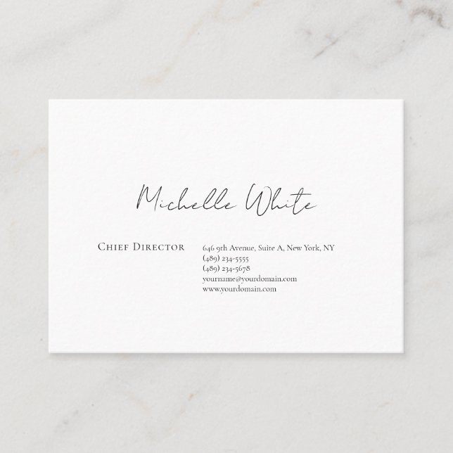  Plain Elegant White Professional Modern Business Card (Front)