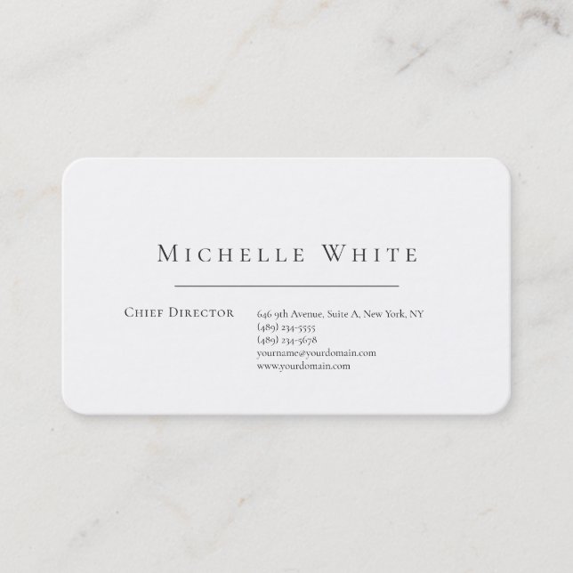  Plain Elegant White Professional Modern Business Card (Front)