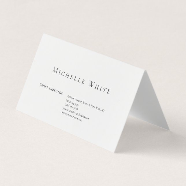  Plain Elegant White Professional Modern Business Card (Front)