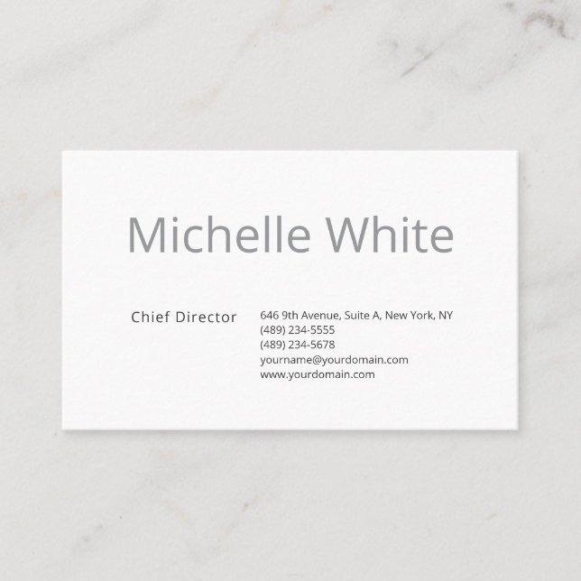  Plain Elegant White Professional Modern Business Card (Front)