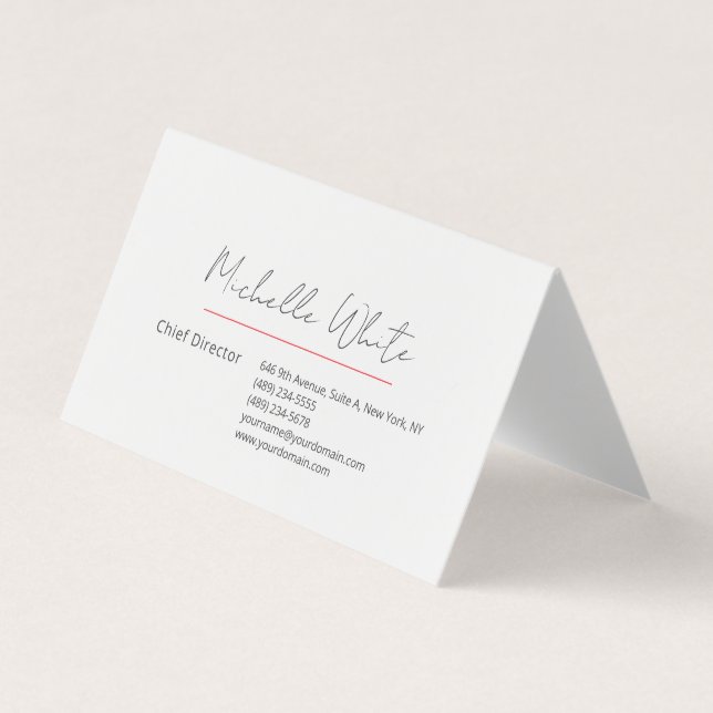  Plain Elegant White Professional Modern Business Card (Front)