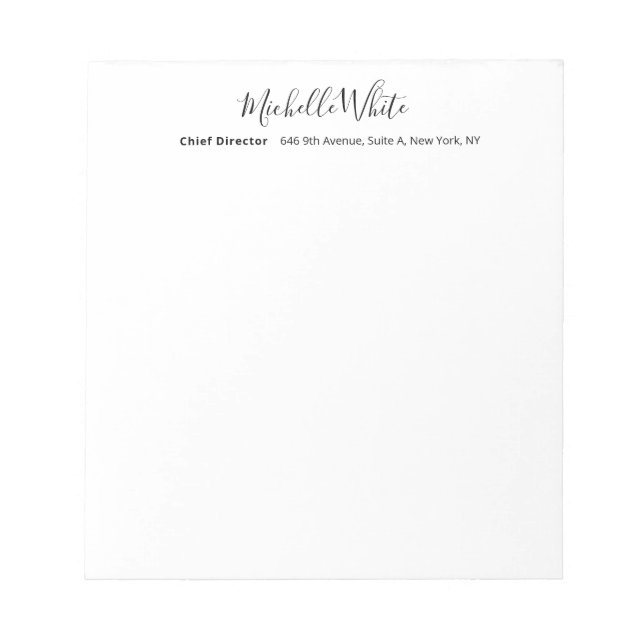  Plain Elegant White Professional Modern Notepad (Front)