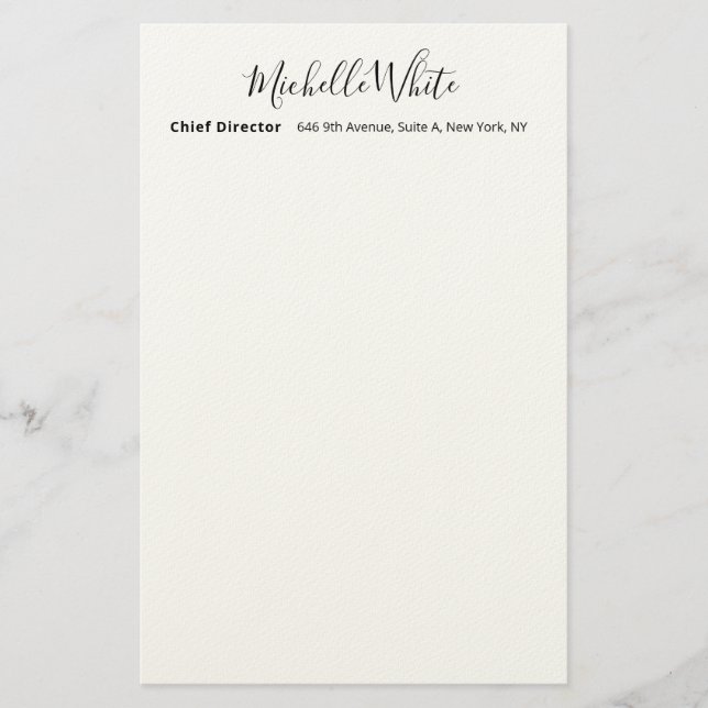  Plain Elegant White Professional Modern Stationery (Front)