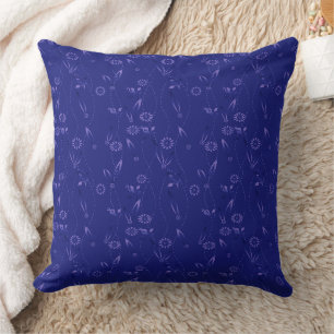 Plain floral pattern retro blue cushion