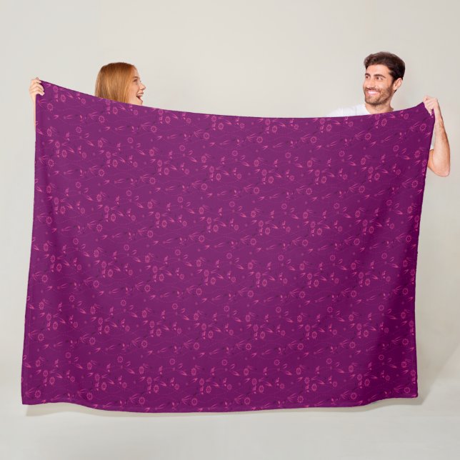 Plain floral pattern retro burgundy fleece blanket (In Situ)