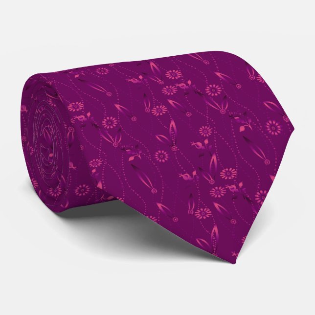 Plain floral pattern retro burgundy tie (Rolled)