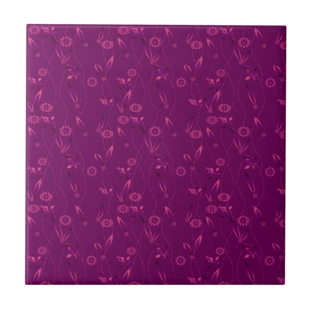Plain floral pattern retro burgundy tile (Front)