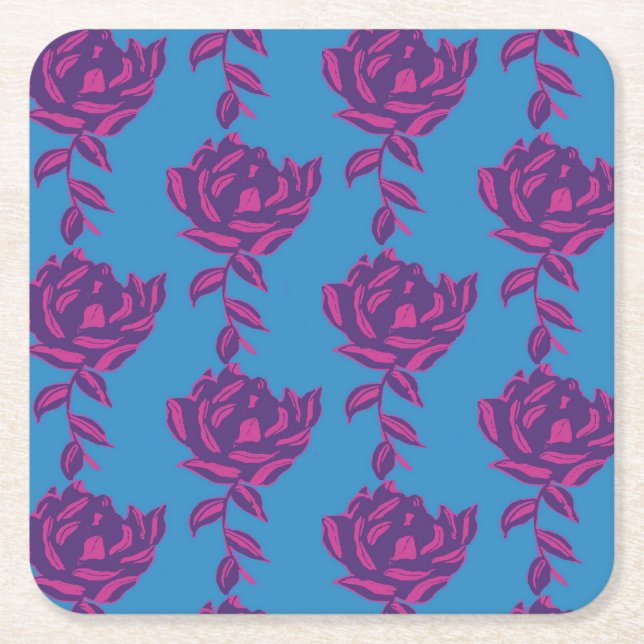 Plain Floral Square Paper Coaster (Front)