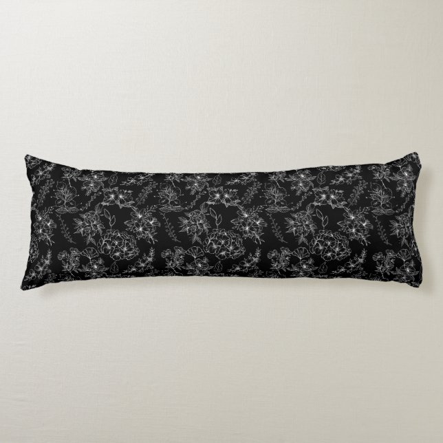 Plain flower pattern 01b Black BG Body Cushion (Front)