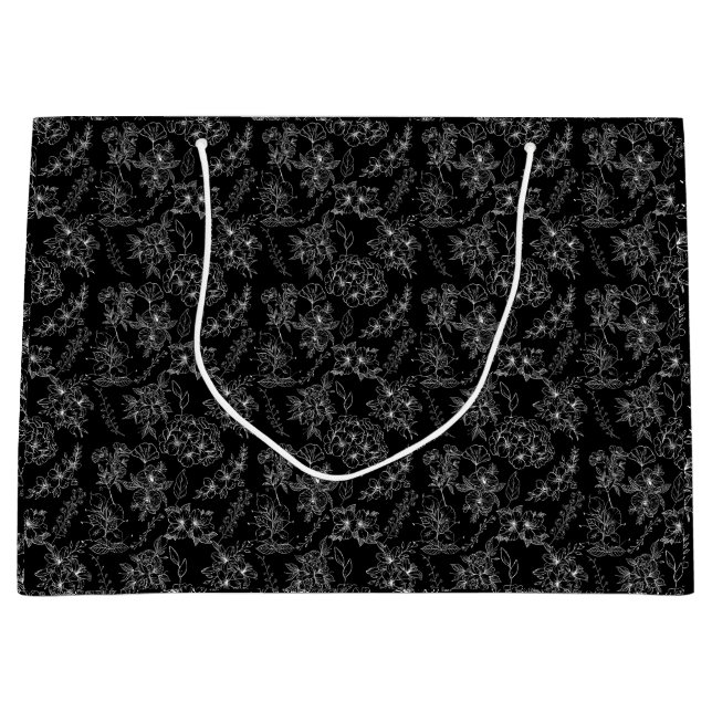 Plain flower pattern 01b Black BG Large Gift Bag (Front)