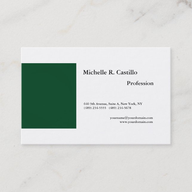 Plain Forest Green White Minimalist Modern Style Business Card (Front)