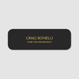 Plain Gold Black Colours Modern Minimalist Name Tag