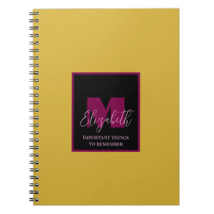 Plain Gold Pink Monogram Custom Name  Notebook
