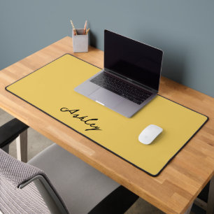 Plain gold script personalised desk mat