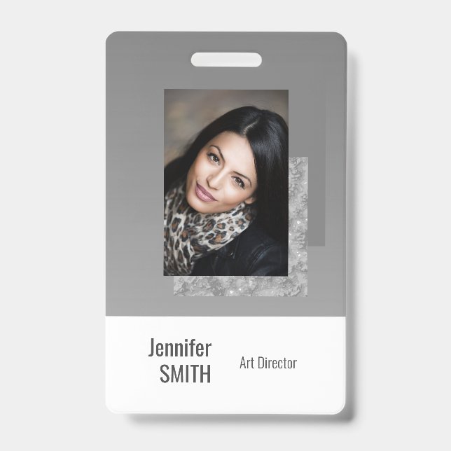 Plain Gray Simple Business Logo Barcode Template ID Badge (Front)