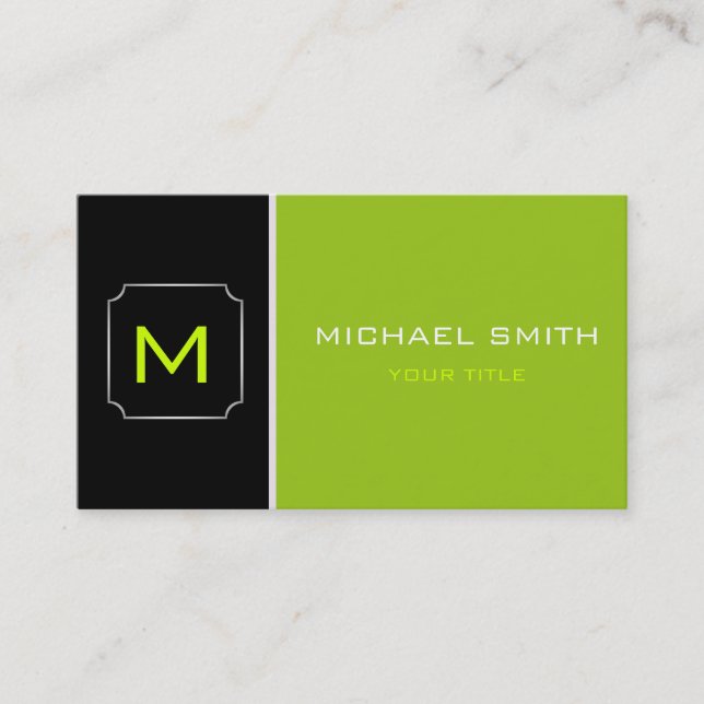 Plain Green and Black Elegant Professional Modern Business Card (Front)