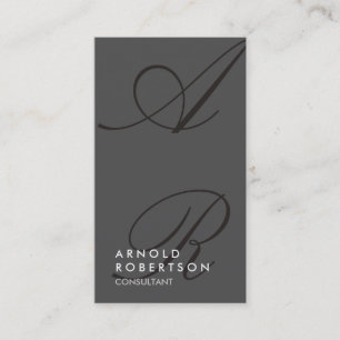 Plain Grey Black Trendy Monogram Business Card