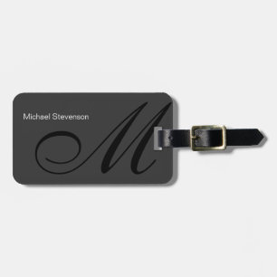 Plain Grey Black White Monogram Initials Modern Luggage Tag
