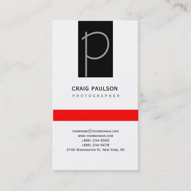 Plain Grey Black White Red Business Card (Front)