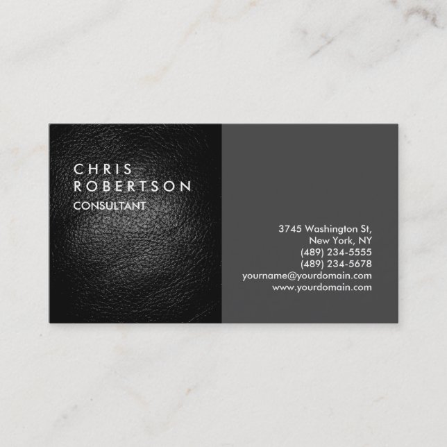 Plain Grey Leather Modern Creative Business Card (Front)