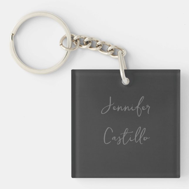 Plain Grey Minimalist Modern Calligraphy Key Ring (Front)